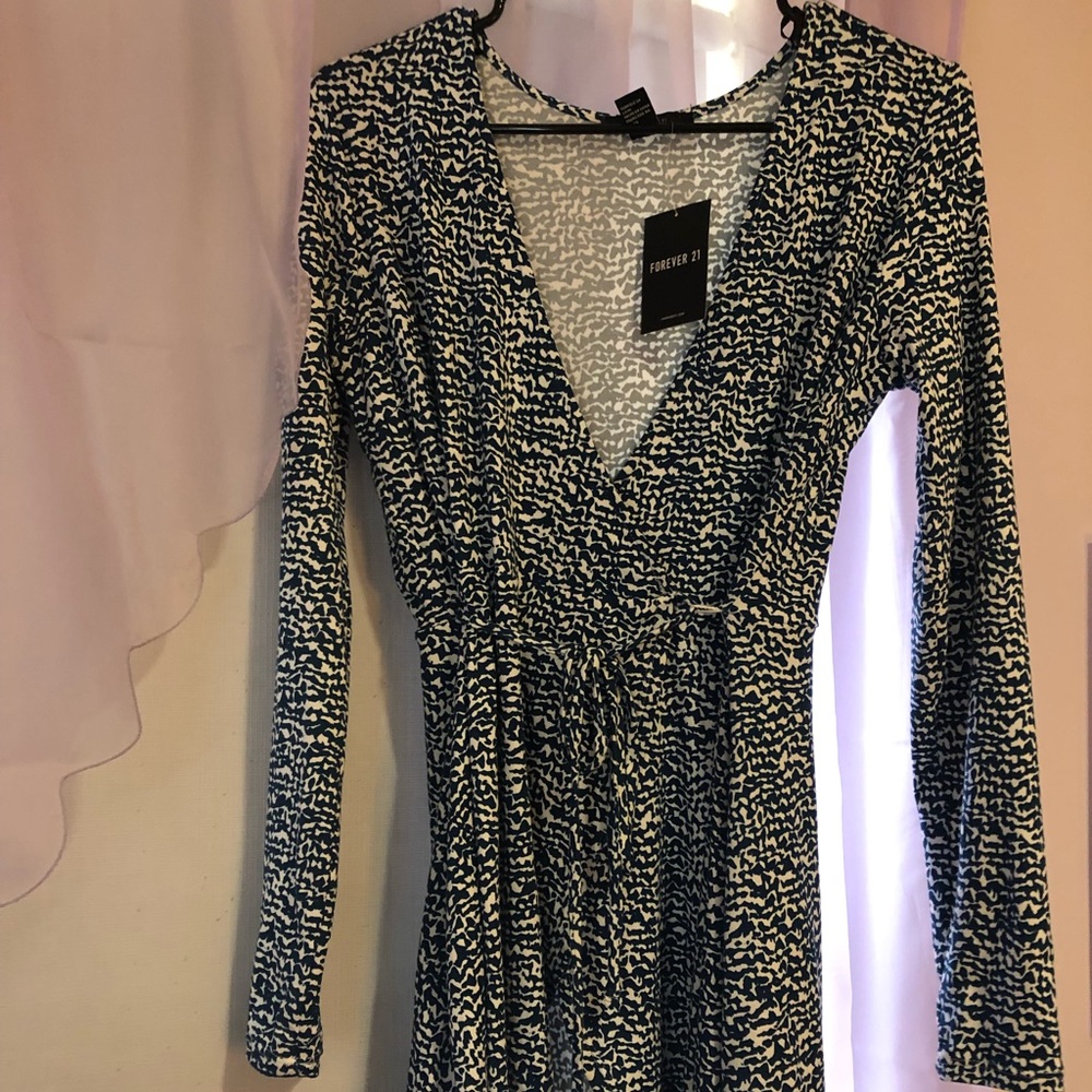 Forever 21 Teal and White Knit Wrap Dress